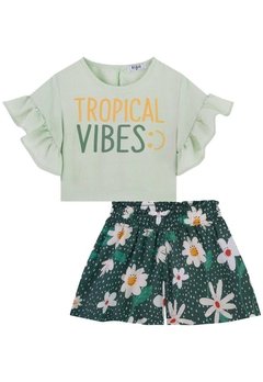 Conjunto Shorts Infantil Verde Tropical Vibes Kukiê