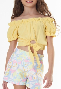 Conjunto Shorts Cropped Amarelo Infantil Hi Angel - comprar online