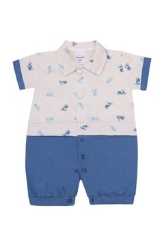 Macacão Curto Bebê Menino Azul Jeans Chuquinha Baby