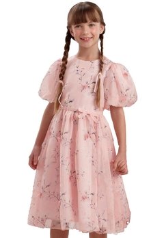 Vestido Infantil Rosa Folhas Petit Cherrie