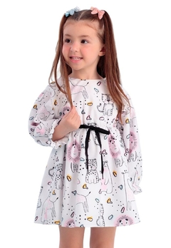 Vestido Infantil Estampado Off White Mon Sucré