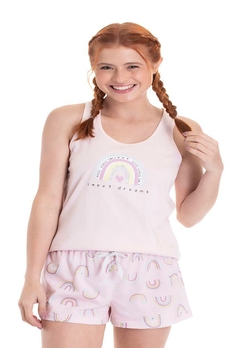 Conjunto Pijama Regata Short Infantil Estampado Rosa TMX