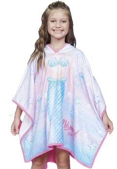 Poncho Infantil Sereia Mermaid Rosa Kukiê