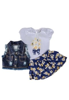 Conjunto 3 peças Colete Floral Azul Anjos Baby - comprar online