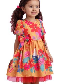 Vestido Infantil Laranja Flores Mon Sucre