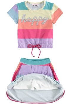 Conjunto Saia Infantil Happy Colorido Kukiê - Vim Vi Venci Moda Infantil e Teen