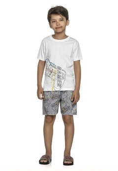 Conjunto Pijama Camiseta Bermuda Meia Malha Branco ELIAN - comprar online