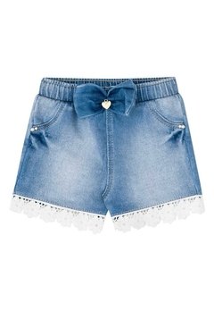 Shorts Jeans Laço e Aplique Renda Infanti