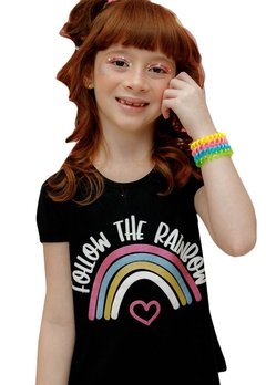 Blusa Infantil Preto Folow The Rainbow Passagem Secreta