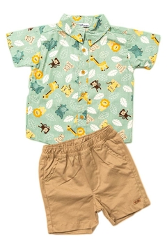Conjunto Camisa Bermuda Infantil Estampado Verde Vigat
