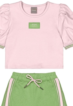 Conjunto Blusa Shorts Rosa Verde Infantil Brandili - comprar online