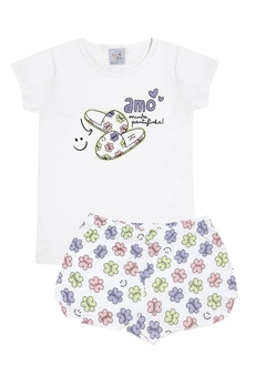 Conjunto Pijama Blusa Short Infantil Branco Pulla Bulla - comprar online