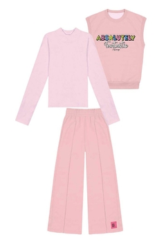 Conjunto 3 peças Rosa Calça Blusa Infantil Abrange