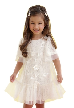 Vestido Infantil Bordado Off White Petit Cherie