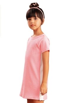 Vestido Malha Canelada Infantil Rosa Bugbee