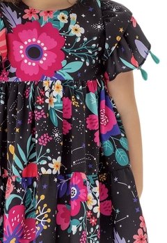 Vestido Infantil Flores Noturnas Preto Mon Sucré - comprar online