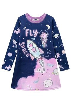 Vestido Infantil Estampado Foguete Azul Kukiê