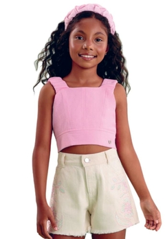 Conjunto Shorts Cropped Rosa Infantil Petit Cherie