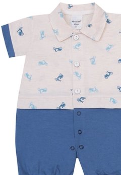 Macacão Curto Bebê Menino Azul Jeans Chuquinha Baby - comprar online