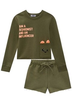 Conjunto Shorts Infantil Verde Fashionist Kukiê