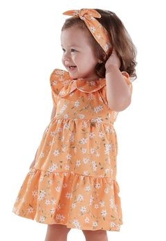 Vestido Infantil Estampado Laranja Flores Kiki Xodó