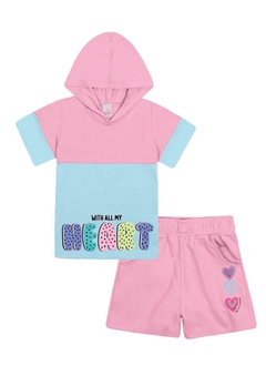 Conjunto Infantil Touca Estampado Rosa Abrange