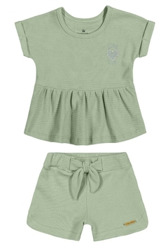 Conjunto Blusa Short Malha Texturizada Verde Colorittá