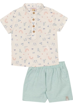 Conjunto Camisa Bermuda Infantil Estampado Verde Nini & Bambini