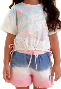Conjunto Blusa Short Infantil Jeans Petit Cherrie - comprar online