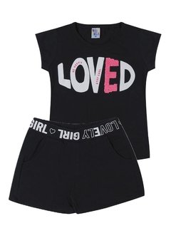 Conjunto Body Infantil Preta Loved Pulla Bulla