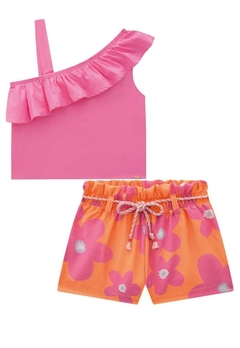 Conjunto Shorts Blusa Rosa Babado Infanti Infantil