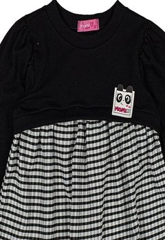 Vestido Infantil Xadrez Preto Manga Longa Momi - comprar online