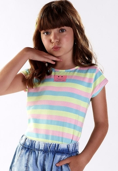 Blusa Manga Curta Infantil Listrada Rosa Pulla Bulla