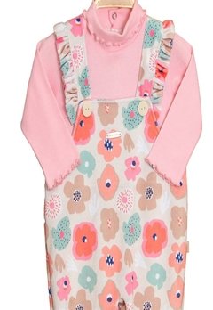 Jardineira Longa Infantil Rosa Estampada Keko & Beka - comprar online