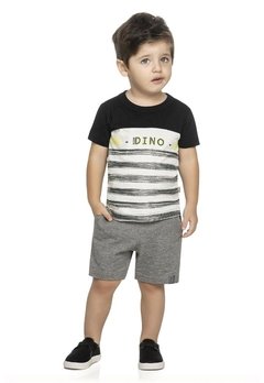 Conjunto Camiseta Bermuda Moletinho Light Preto ELIAN - comprar online