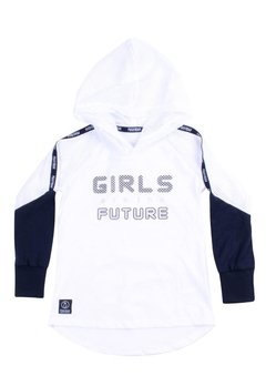 Blusa ML Malha Capuz Girls Future Branco Banana Danger