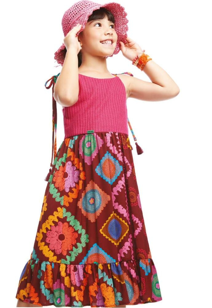 Vestido Infantil Crochê Rosa Camu Camu