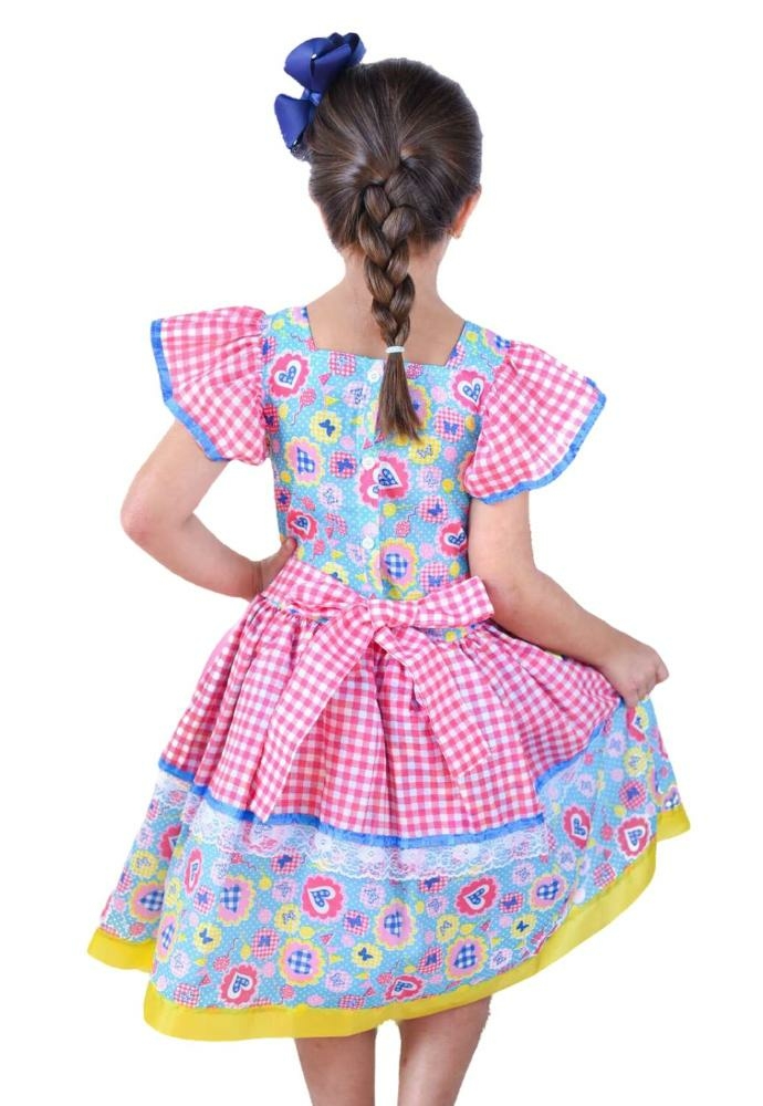 Vestido Festa Junina Caipira Xadrez Infantil Preto e Branco