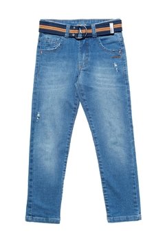 Calça Jeans Azul Cinto Bege Mania Kids