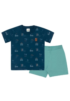 Conjunto Camiseta Bermuda Infantil Azul Marinho Pulla Bulla