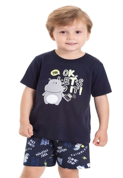 Conjunto Pijama Camiseta Bermuda Infantil Preto TMX