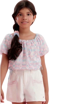 Conjunto Blusa Short Infantil Estampado Rosa Petit Cherrie