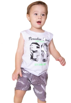 Conjunto Camiseta Bermuda Bebê Branco Passagem Secreta
