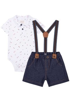 Conjunto Body Suspensório Infantil Jeans LucBoo