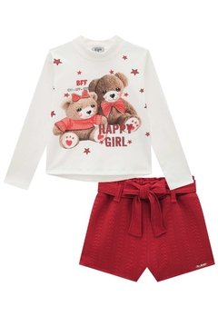 Conjunto Shorts Infantil Vermelho Happy Girl Kukiê