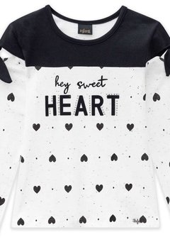 Blusa ML Hey Sweet Heart Branco Preto Infanti - comprar online