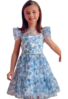 Vestido Tule Azul Conchas Infantil Petit Cherie na internet