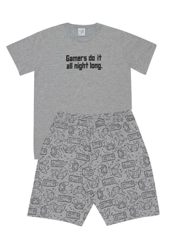 Conjunto Pijama Camiseta Bermuda Infantil Mescla Cinza Pulla Bulla