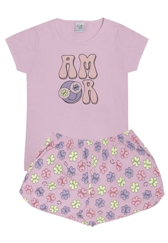 Conjunto Pijama Blusa Short Infantil Rosa Pulla Bulla