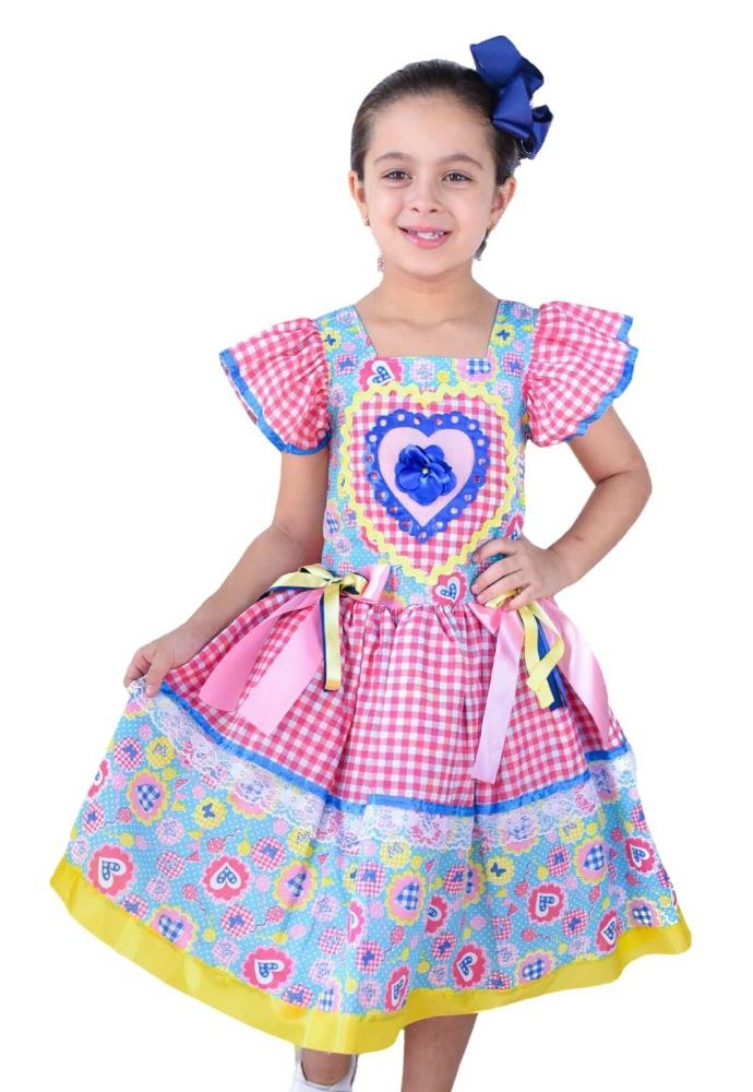 Vestido Festa Junina Caipira Xadrez Infantil Preto e Branco